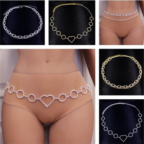 Women Fashion Rhinestone Heart Waist Chain Belt Jewelry Crystal Belly Body Chain Cute Club Belly Chain Sexy Party Jewelry Gift