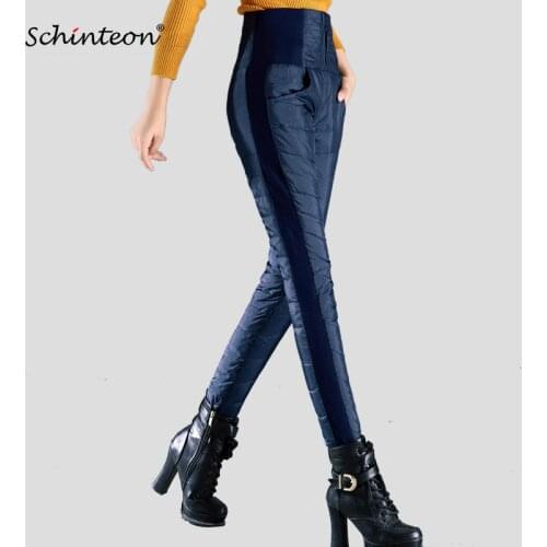 Schinteon Women 90% White Duck Down Pants Slim High Waist Pencil Pants Thick Winter Warm Trousers Ski Pants