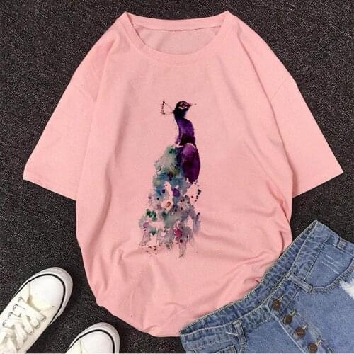 Women Peacock Animal Camisas Mujer Clothes Lady Tshirts Tops Womens T Shirt Ladies Harajuku Graphic Female Tee T-Shirt Clothing
