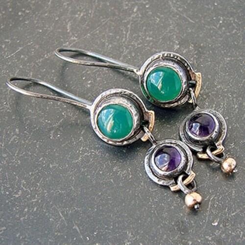 Boho Green Purple Circle Stone Statement Earrings 2020 New Tribal Black Gold Color Small Pendant Earring Women Jewelry