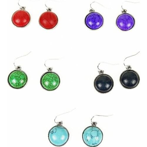 Bohemia Vintage Round Drop Earrings for Women Ethnic Natural Colorful Turquoises Earrings Korean Fashion Jewelry Wholesale