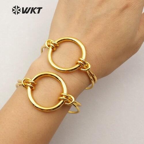 WT-B366 Wholesale custom circle brass bracelet anti-fading lady gold electroplate brass bracelet jewelry european designer style