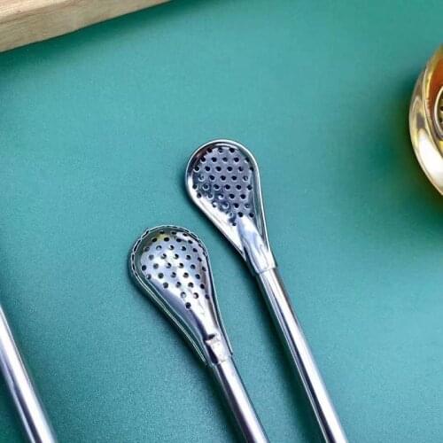 1Pcs Stainless Steel Drinking Straw Spoon Coffee Tea Filter Straws Spoon Gourd Reusable Tea Tools Wash-able Kitchen Bar Tools