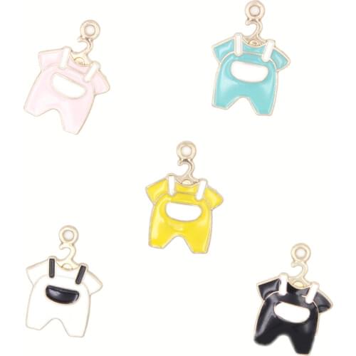 10pcs Baby Clothes Charms Enamel Gold Tone Hanger Cloth Alloy Pendants For Necklace Bracelet DIY Jewelry Making Finding XL642