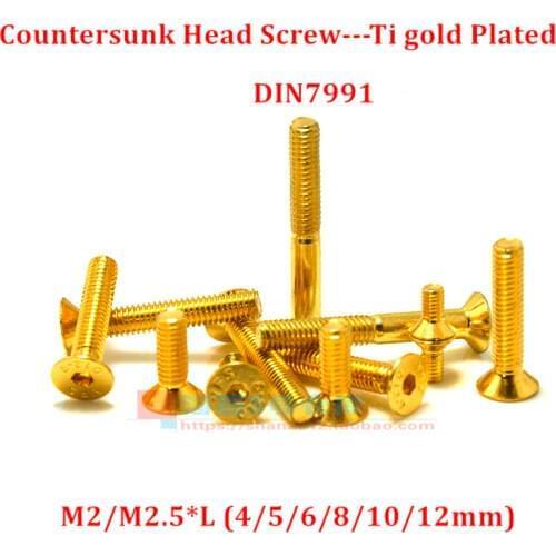 30pcs M2 M2.5 Allen Screw Hex socket Flat Head Screw Ti gold Plated Countersunk head Allen Machine Screw Bolt