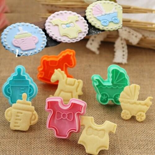4Pcs/set 3D Cookie Cutter Cake Cartoon Baby Toy Decor Sugar Paste Loaf Sugarcraft Plunger Fondant Cutter Decorating Tool