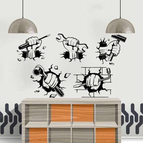 5Pcs Garage Car Repair Service Wall Decal Smash Mechanic Bundle Clipart Wrench Auto Repair Wall Sticker Vinyl Home Decor