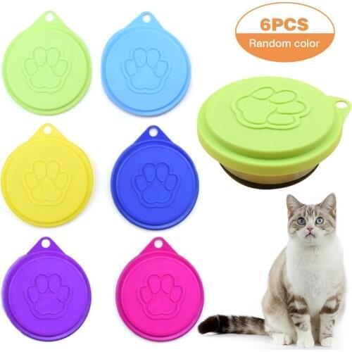 6PCS Silicone Dogs Cats Storage Tin Cap Lid Reusable Pet Food Can Cover Cat Storage Fresh Top Cap Lid Cats Feeders Pet Supplies