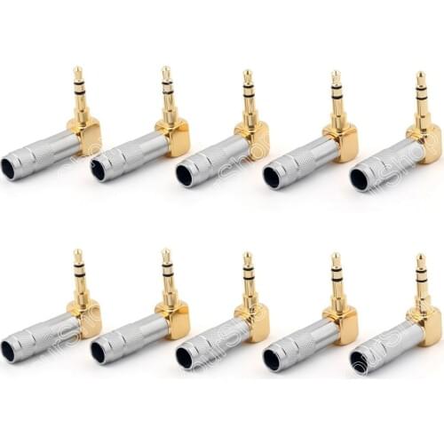 Areyourshop 10PCS Gold Plated 3.5mm Stereo 3 Pole Male Plug Angled 90 Degree Audio Connector Solder