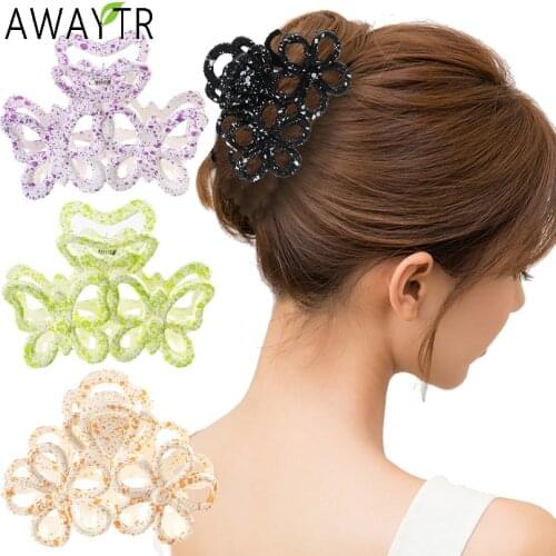 AWAYTR Fashion Hollow Hair Claws Clips Barrettes Women Hair Accessories Hairpins Head Wear Girls Bow Ornaments Crab Hairbands