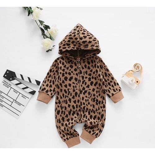 Pudcoco Newborn Baby Clothes Leopard Print Romper Long Sleeve Front Pockets Jumpsuit Baby Loose Playsuit Infant Clothes Girl Boy