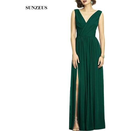 Green Chiffon Bridesmaid Dresses Long 2020 New Custom-made Simple Wedding Party Gowns A-line V-neck Elegant Women Robe BDS010
