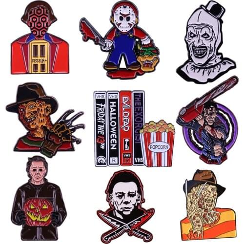 DZ10 22 Style Horror Movie Collection Hard Enamel Pins Women Men Badge Brooches Backpack Collar Lapel Fashion Jewelry