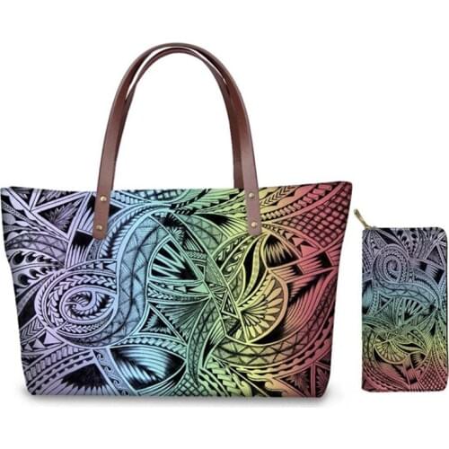 ELVISWORDS Handbags&Purse Set For Women Lady Top-Handle Bag Polynesian Traditional Tribal Printing Shoulder Bags Tote Bag Bolsa