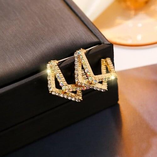 Exknl Geometric Hollow Stud Earrings For Women Colorful Gold Color Party Square Fashion Earrings Bijoux Brincos Jewelry Gifts