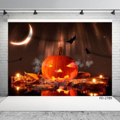Halloween Pumpkin Candle Moon Photography Backdrops Vinyl Cloth Photoshoot Background for Baby Children Photocall Photo Studio