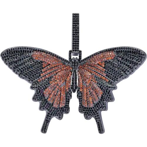 Hip Hop Rapper AAA Cubic Zirconia Paved Bling Iced Out Huge Butterfly Pendants Necklace for Women Men Charm Jewelry