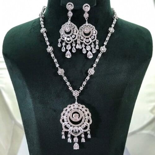 Janekelly 2pcs Bridal Zirconia Full Jewelry Sets For Women Party, Luxury Dubai Nigeria CZ Crystal Wedding Jewelry Sets