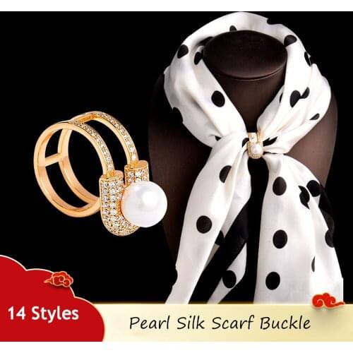 Classic Electroplating Shawl Buckle Three-Ring Line Pearl Silk Scarf Buckle Crystal Women Elegant Accessories