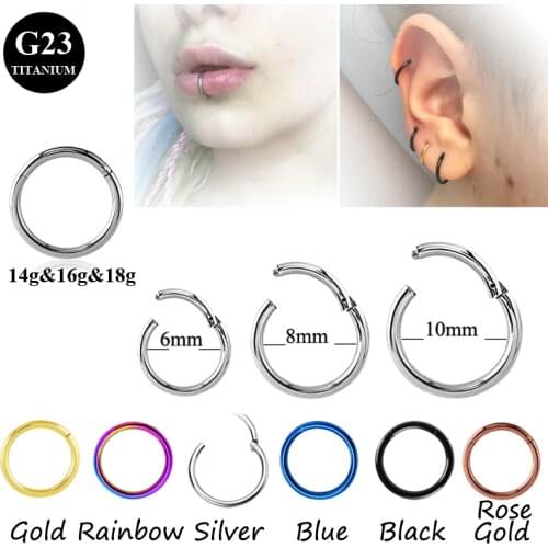 10PCS Wholesale G23 Titanium Hinged Segment Ring Nose Lip Nipple Septum Cartilage Nipple Tragus Clicker Captive Piercing Jewelry