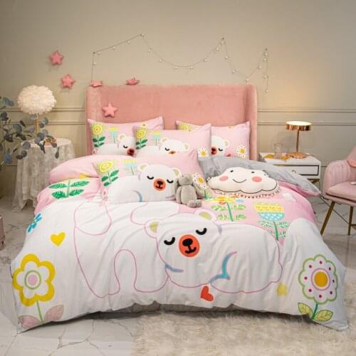 Cute Bear Bedding Sets Egyptian Cotton Duvet Cover Queen King Size Flat/Fitted Sheet Pillowcase