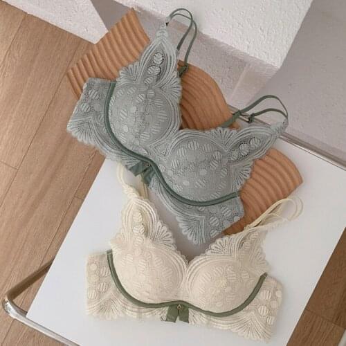 Roseheart Women Fashion Green Lace Trim Straps Bralette Cotton Panties Padded Push Up Bra Sets Underwear Sexy Lingerie Sets A B