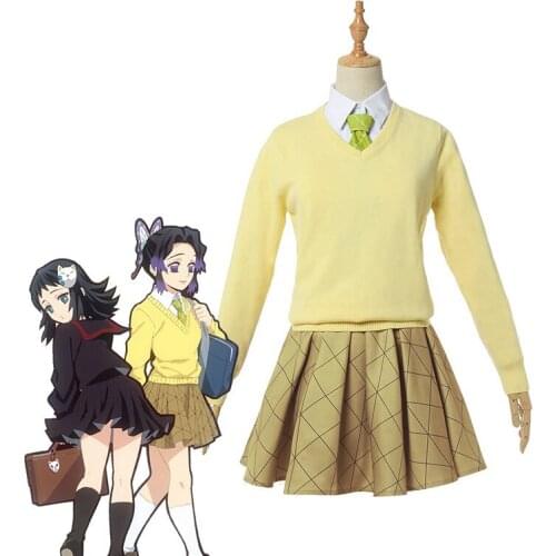 Anime Demon Slayer Kimetsu No Yaiba Cosplay Costume Shinobu Kochou Cosplay School Uniform Costume for Women Carnival Costumes
