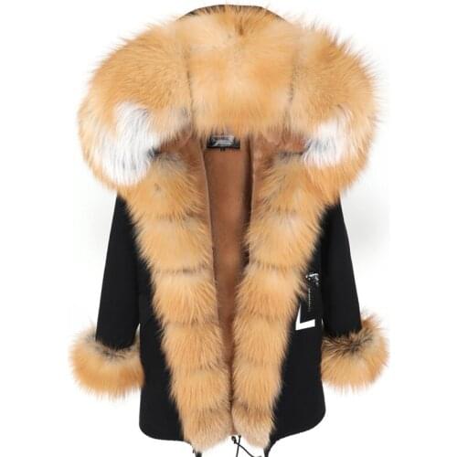 New 2021 winter jackets Womens leather jacket Large Natural Fox Fur Hooded Coat Parka Outwear Long Detachable Lining