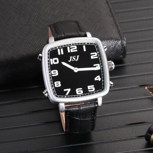 Square German Talking Watch with Alarm,Black Dial TGSB-18G