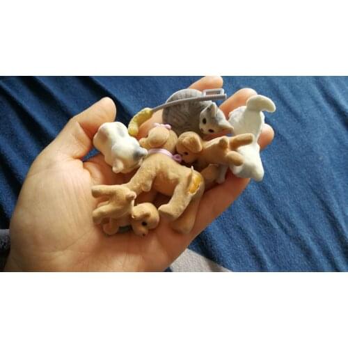 Mini figure flocking puppy dog set model toy gifts flawly