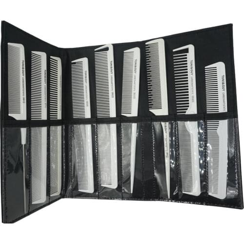 Pro 9 Pcs Hairstylist Favorite White Hair Antistatic Carbon Comb Set With Comb Bag Hairdresser Cut Comb TG-092 With Pocket Bag