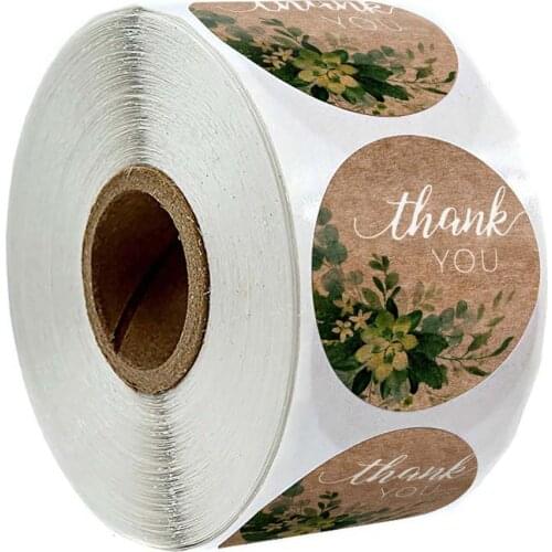 1 Inch Round Kraft Paper Flowers Thank You Stickers Seal Labels 500 Pcs/roll Scrapbooking Stickers for Gift Stationery Stickers