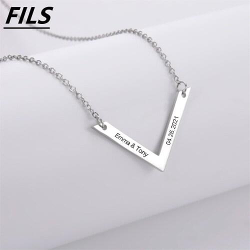 Fils Necklace For Women Personalized Name Date Right Angle Necklaces Men Pendant Jewelry Birthday Gift Collar de mujer