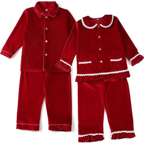 Pyjamas kids wholesale children clothes blank sleepwear cotton pijama christmas ruffle frill toddler girl pajamas set