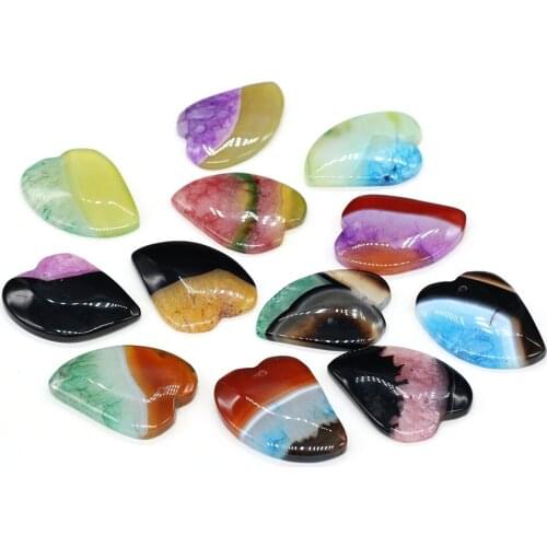 Natural Agates Stone Pendants Heart Shape Exquisite Colorful Agates Stone Charms for Jewelry Making Necklace Bracelet Gift