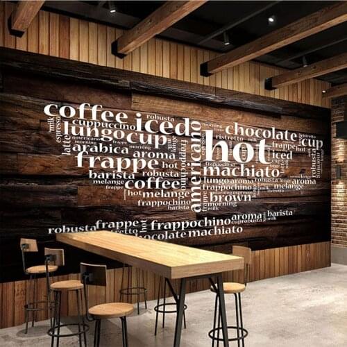 Custom Mural Wallpaper 3D Stereo Letter Wood Grain Restaurant Coffee Shop Vintage Background Wall Painting Papel De Parede 3 D
