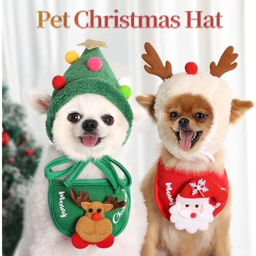Pet Christmas Hat Dog Scarf Bibs Dogs Cats Christmas Tree Elk Hats Puppy Cartoon Soft Keep Warm Hats Festival Pet Supplies