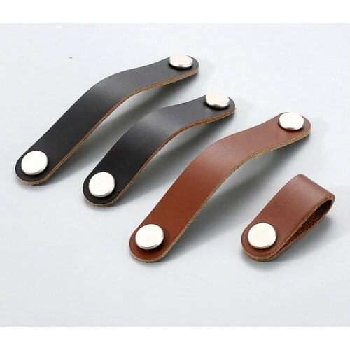 Leather Cabinet Knobs and Handles for Kitchen Cupboard Door Pulls Black Brown Furniture Handle Wardrobe Dresser Knobs