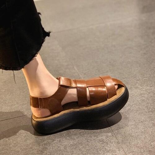 Womens Shoes Sandals 2021 Summer New Style Woven Thick-soled Non-slip Fashion Retro Roman Shoes Big Toe Shoes