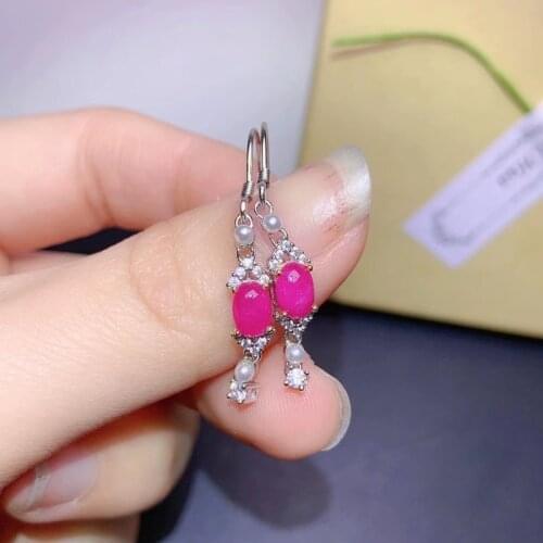 Earrings 925 Sterling Silver Fine Jewelry Sparking 7*9MM Oval Ruby Stud Earrings for Women Shiny 3*5 Jewelry