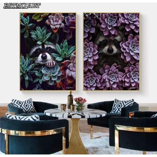 Succulent raccoon abstract art Animal poster HD canvas print picture living room wall art Hoom Decor Scandinavian painting