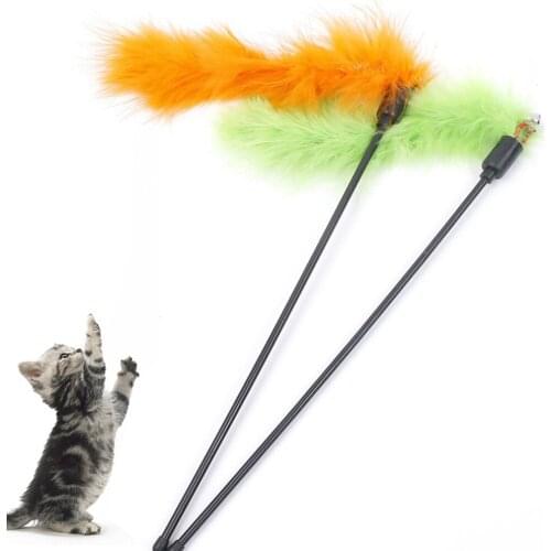 Pet Cats Pet Teaser Stretchable Stick Rod Feather Bell Replacement Head Play Toy three quarters Telescopic rod replacement head