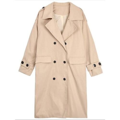 Spring and Autumn Elegant Double Breasted Women Middle length Trench Coats Long Sleeve Loose Fashion Womens Windbreaker FC627