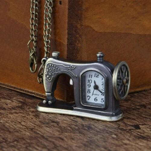 Unique Retro Clock Pocket Watch Unisex Sewing Machine Pendant Chain Necklace Analog Quartz Pocket Watch Gift reloj de bolsillo