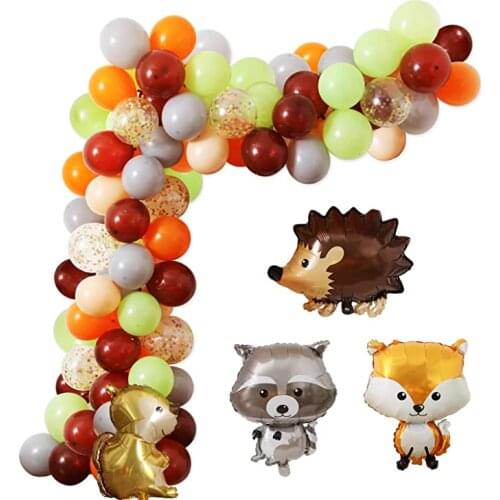 87Pcs/lot Woodland Balloons Garland Hedgehog Squirrel Fox Raccoon Foil Balloon Orange Brown Blush Green Ballons for Baby Shower