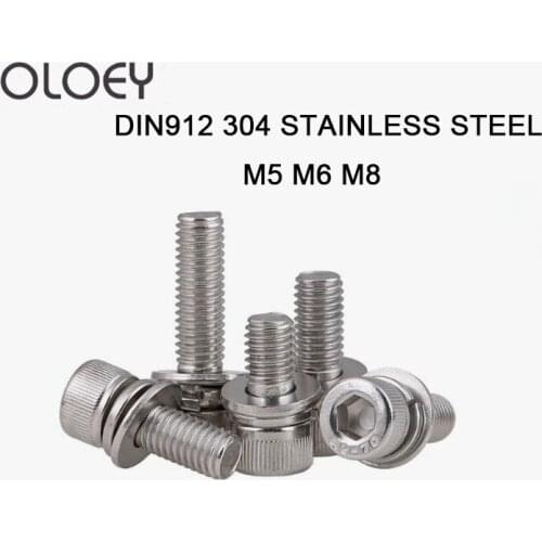 High Quality DIN912 304 Stainless Steel Screw Hex Socket Screw Cup Head Cylindrical Head Three Combination M5 M6 M8 Screw Washer