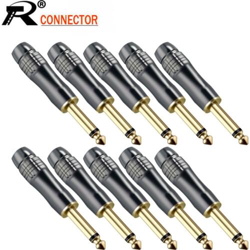 10PCS 6.35MM Audio And Video Plug Connector 6.3MM Mono Gold-Plated Gun Color Plug Guitar Microphone Jack