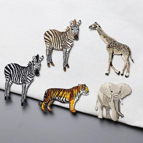 20pcs/lot Embroidery Patch Tiger Elephant Giraffe Zebra Animal Clothing Decoration Sewing Accessory Iron Heat Transfer Applique