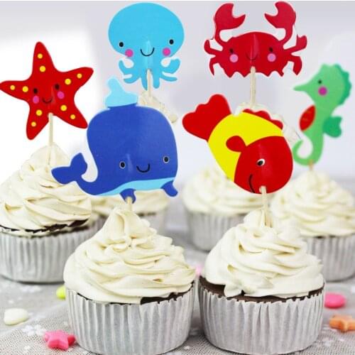 48pcs/lot Sea World Animals Finding Nemo Theme Cartoon Cupcake Ice Cream Cake Toppers for Wedding Children Girls Birthday Party
