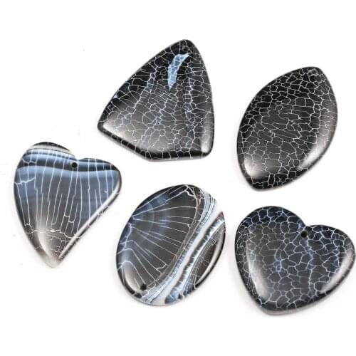 5Pcs Natural Stone Pendant Oval Black Stripe Agates Pendant Stone for Charms Jewelry Accessories Making Necklace Healing Gift